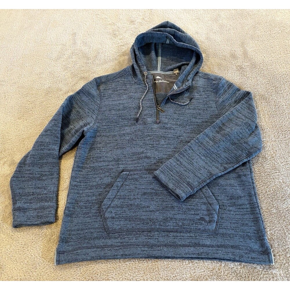 Tommy Bahama Men's 100% Poly Hoodie L Navy Quarter Zip Pullover Marlin